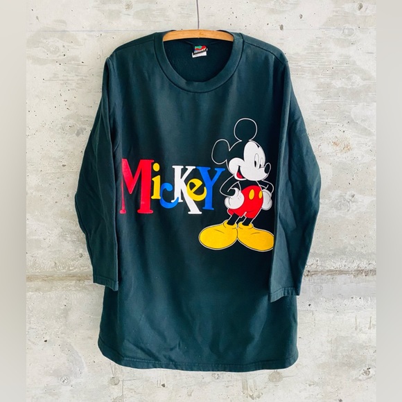 Disney Other - Vintage 90s Mickey Mouse Sweatshirt Medium Black 3/4 sleeve Disney USA Cartoon